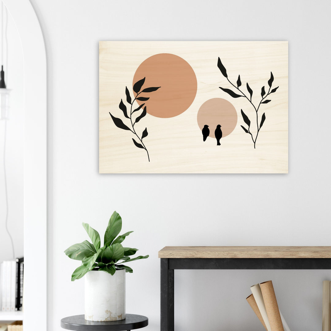 Wandbild auf Holz gedruckt - moderne Naturgrafik beige