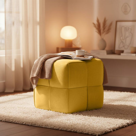 Fortuna - Würfel-Sitzhocker aus Cord