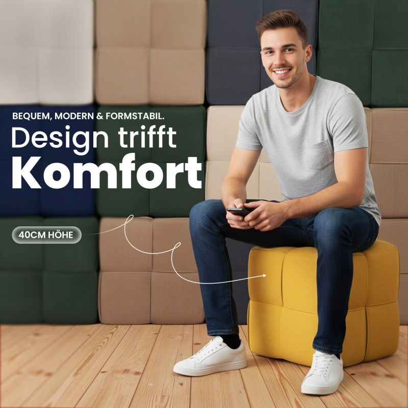 Fortuna - Würfel-Sitzhocker aus Cord