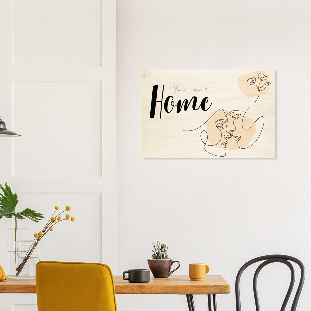 Spruchbild auf Holz gedruckt im modernen Design: Home