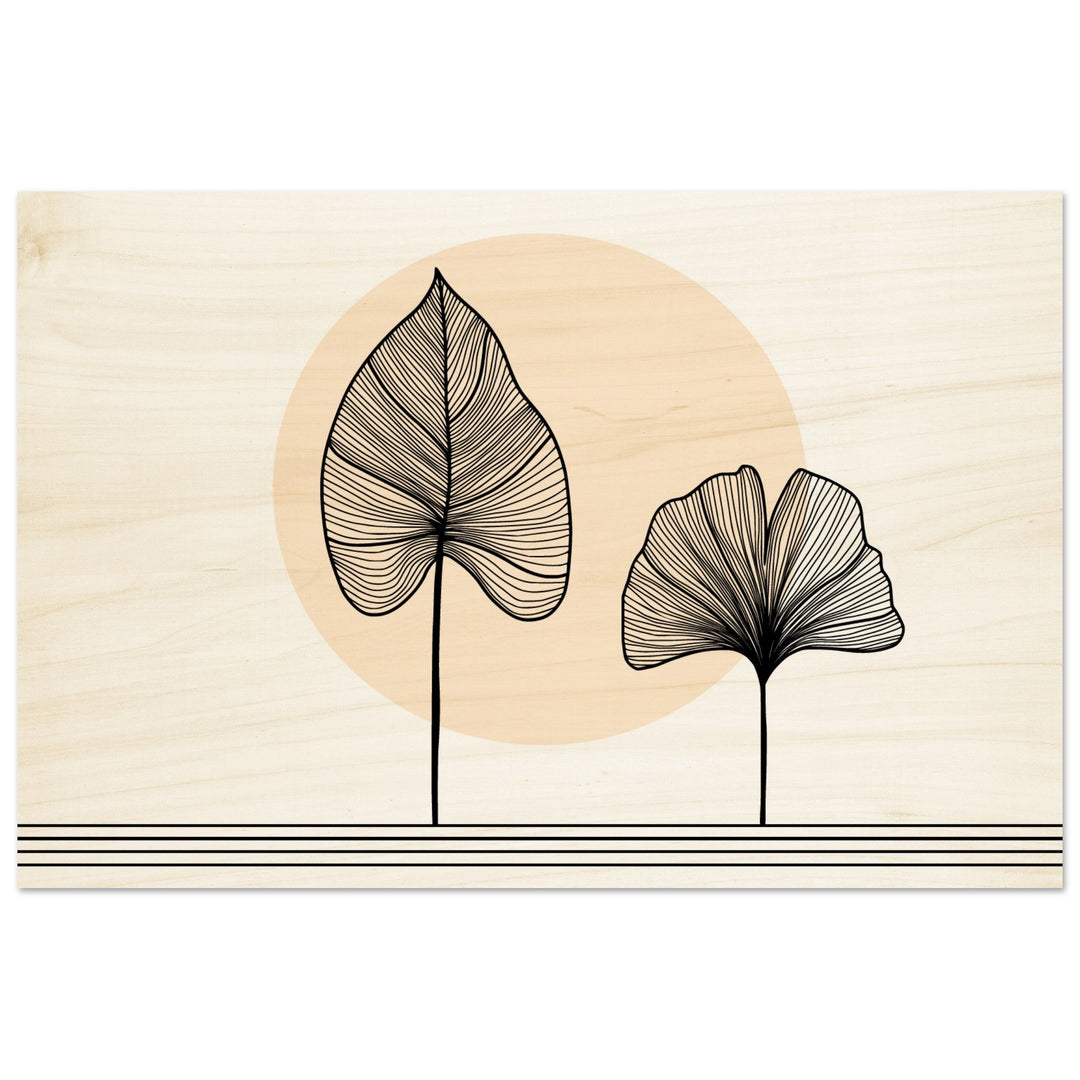 Modernes Wandbild auf Holz: Leaves Moon