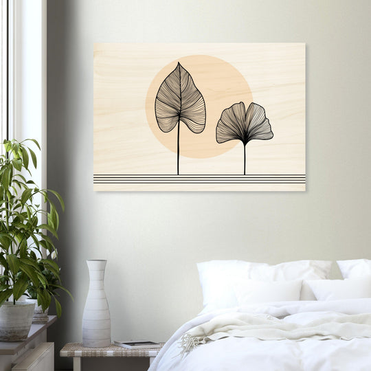 Wandbild auf Holz Blätter modern