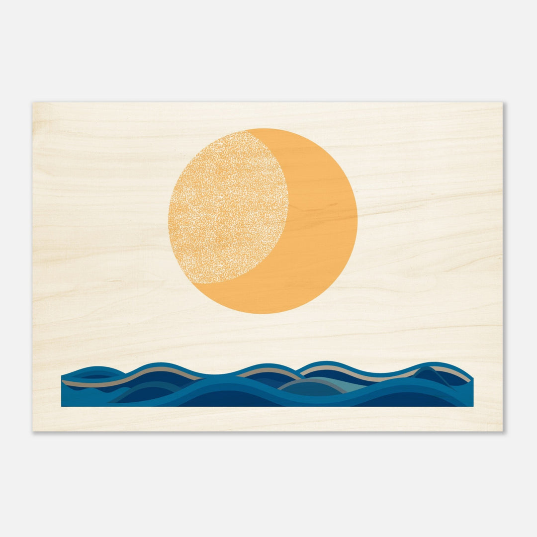 Wandbild auf Holz: Mond und Meer